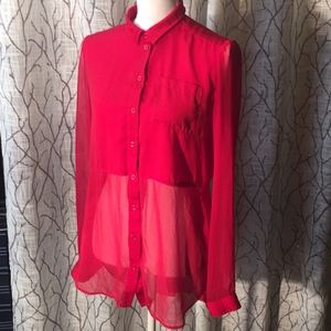 Free People flowing sheer red button down